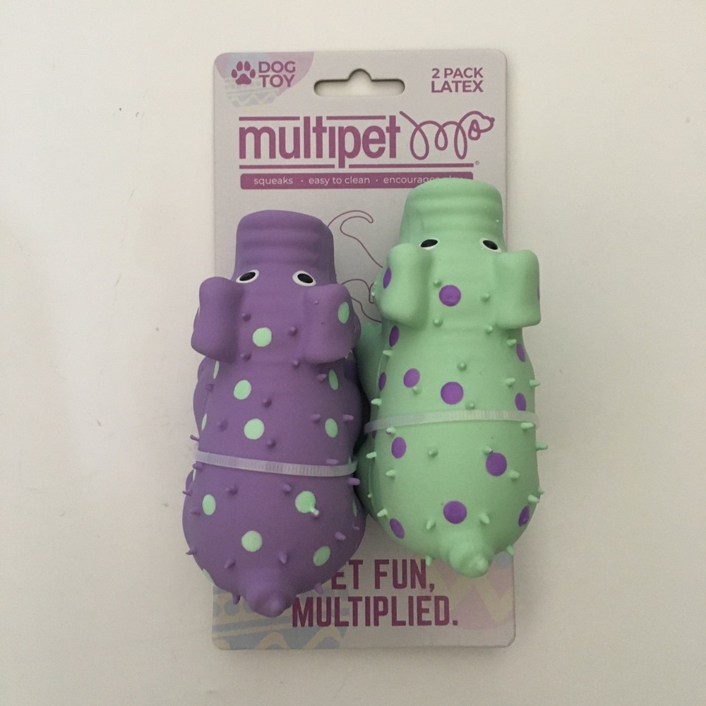 Dog Toy Mini Globlets 2 Latex Squeakers Purple Green Polka Dot NEW | Multipet